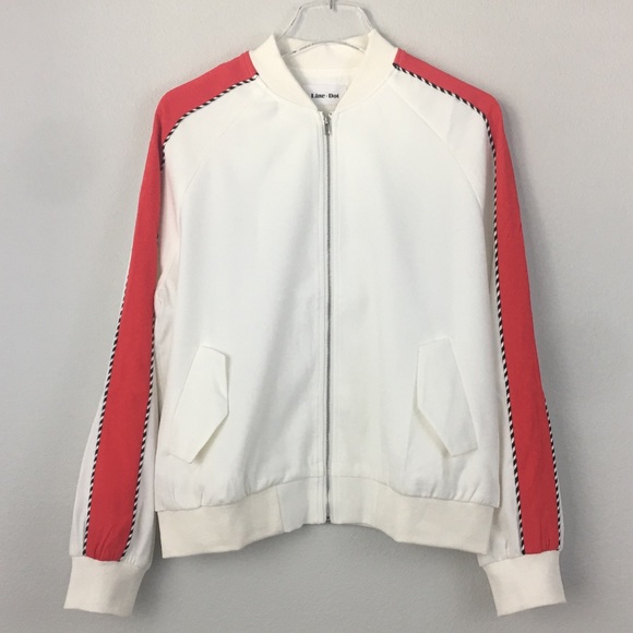 NWT Line & Dot White Red Bomber Jacket Medium - Picture 2 of 5